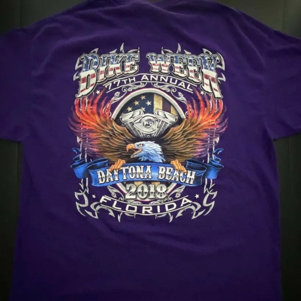 Daytona Beach Florida Bike Week 2018 77th Annual Purple T Shirt Men's XL purple